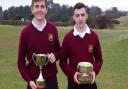 Conal Downing (left) with the Sam Jaggard Trophy and Louis Martin of Haverhill with the Nick Reiss Memorial Trophy. Photograph: CONTRIBUTED