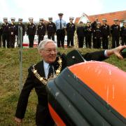 Sudbury mayor Peter Goodchild launching the new £15,000 sea scout Valiant safety boat Kingfisher on the River Stour in 2008.
