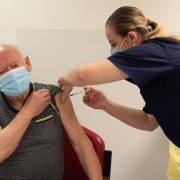 Hadleigh Richard Shepherd receiving his Pfizer vaccination at Hadleigh Group Practice