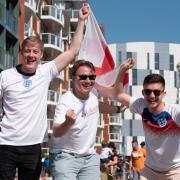 Jack Marklove, Callum Frost and Jacob Hatcher celebrate England's win