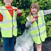 Dexter and sister Violet litter picking Picture: SUDBURY TOWN COUNCIL COMMUNITY WARDENS