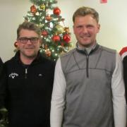 STOWMARKET SUCCESS: From left: Andrew Forgan,  Andy Cunningham, Sam Forgan and Gus Cutting who won the team prize at the Suffolk Winter Alliance meeting at Hintlesham. Photograph: CONTRIBUTED