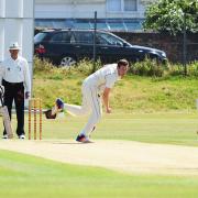 James Poulson in bowling action for Sudbury. Picture: GREGG BROWN