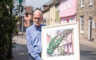 Artist Christopher Ryland has done a painting of the tree that fell on his house during Storm Eunice. He was inspired by the photograph taken by Sarah Lucy Brown at the time.   Picture: Sarah Lucy Brown